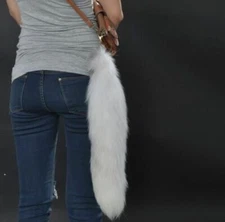 16.5"Large White Fox Tail 42cm Real Fox Fur Tail Keychain Fur Tassel Handbag