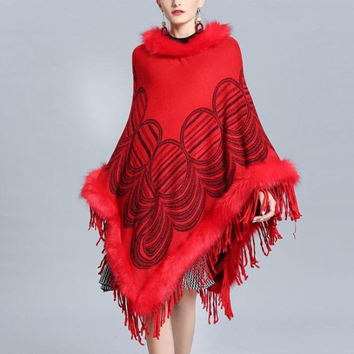 Damen Poncho Cape Mit Fransen – Gestrickt, Eleganter Wickel-Schal Für Herbst
