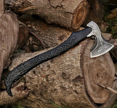 Custom Handmade Viking Style Raven Axe Odin Crow Viking Axe Camping Hatchet Axe