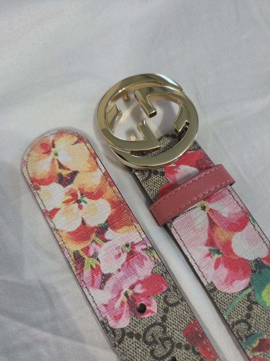 Authentic Gucci Pink Flower Blooms Belt, Women Size 32-34 IT 95CM