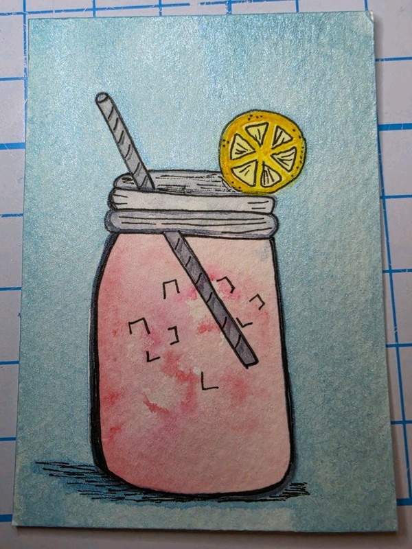 ACEO Summer Cocktail Lemonade Original Art Card Watercolor by Wagsey Doodles ATC