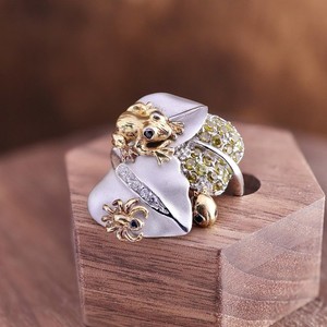 Authentic Vintage CI Sterling Silver Gold Plated Frog Spider Ladybug Rainforest Ring 8.5