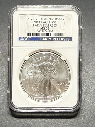 2011 American Silver Eagle, 25th Anniversary, Early Release NGC MS 69