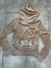 Vintage Y2K Juicy Couture Velour Zip Up Hoodie Dark Tan Large Tag Size Small