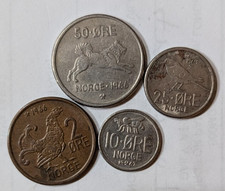 Lot of 4 Norwegian Animal Coins 2 10 25 Ore Bee Dog Chicken Bird 1960s