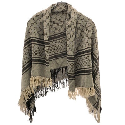GUCCI Scarf Stole Cloth Fashion GG Wool Silk Beige Used Excellent