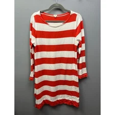 J Crew Knit Dress Womens medium orange/white striped zipper sides Casual