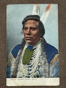Antique Postcard CURLEY Custer’s Scout Native American Felt Appliqué Series 77