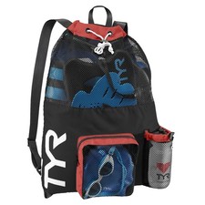 TYR Big Mesh Mummy Backpack for Swim, Gym and Workout Gear, Charcoal/Red