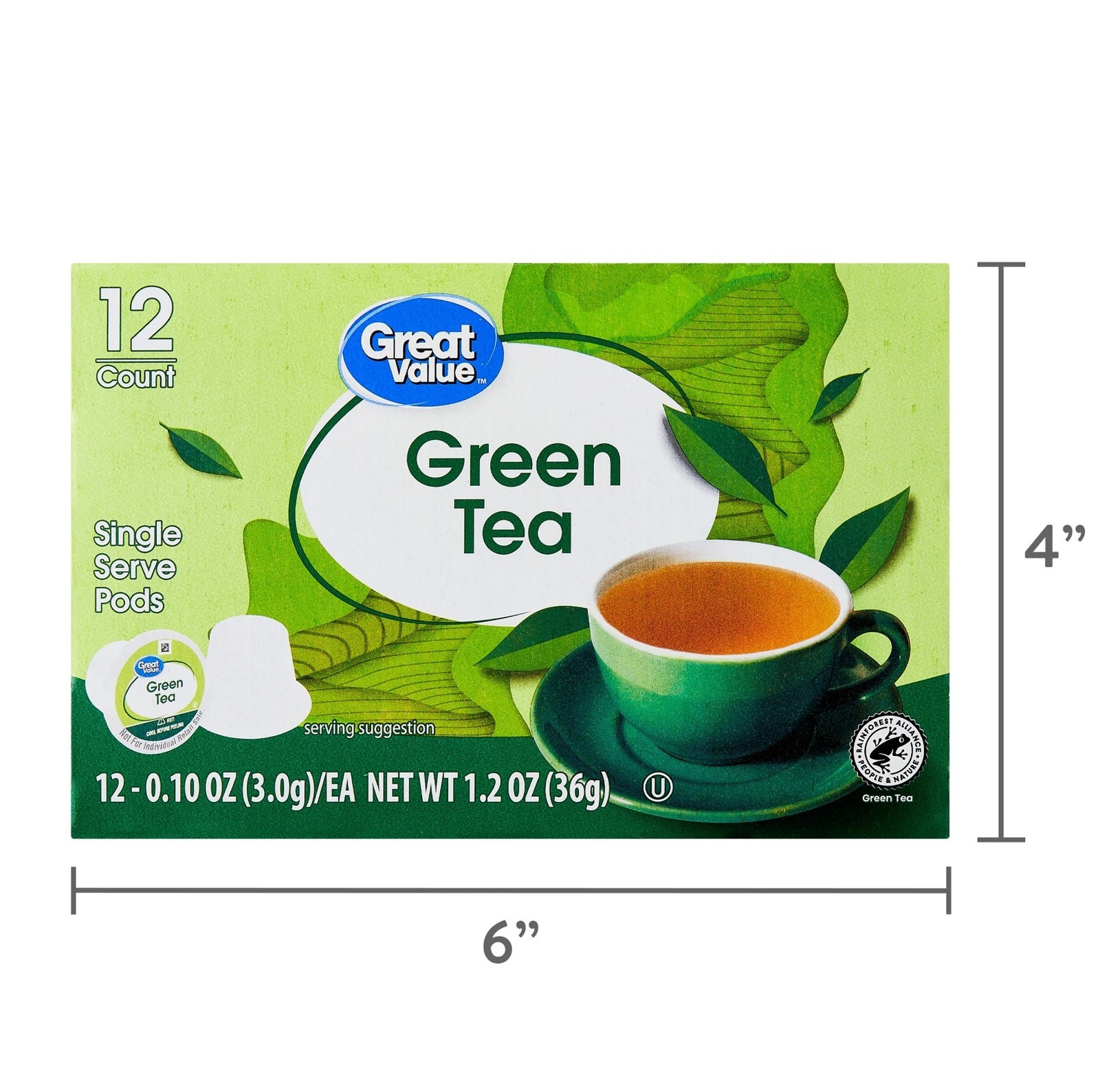 Great Value Green Tea Single-Serve Pods, 12-Count Pack