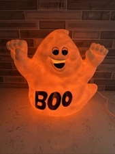 VTG Blow Mold Halloween BOO Ghost Table Top Porch 10” Plastic Light Up WORKS