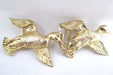 Vtg Double Goose Flying Geese Belt Buckle Gold Tone Birds Clasp 1970s 80s Womens