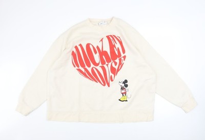 Disney Damen Beige Mickey Mouse Herz Print Sweatshirt 2XL