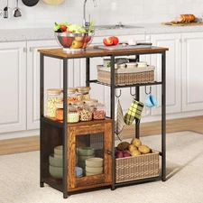 Small Kitchen Island with Storage, 4 Tier Microwave Stand, Island Table, Bake...