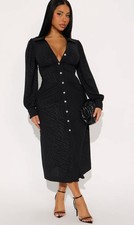 Fashion Nova NWT Women’s Black Juliette Long Sleeve Midi Dress Size XL