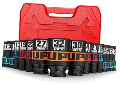 16 Piece 1/2'' Drive Impact Socket Set, 10-32 mm Thicker Deep 1/2'' Metric Big