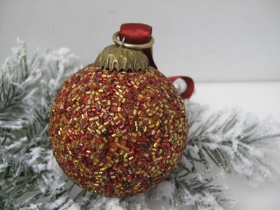 Zodax Red/gold Beaded Texture , Blown Glass Christmas Ornaments-Kugel Style