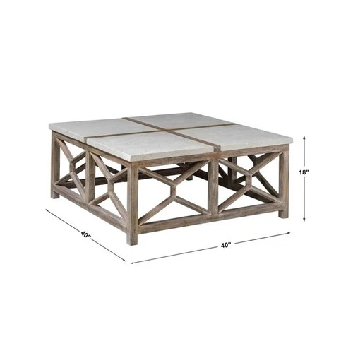 Uttermost Catali 40" Square Wood and Stone Top Coffee Table in Ivory/Oatmeal - Picture 8 of 8