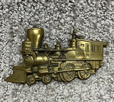 Vintage 70er Baron Buckle massive Messing Dampflok Zug Eisenbahn wie gelesen 1978