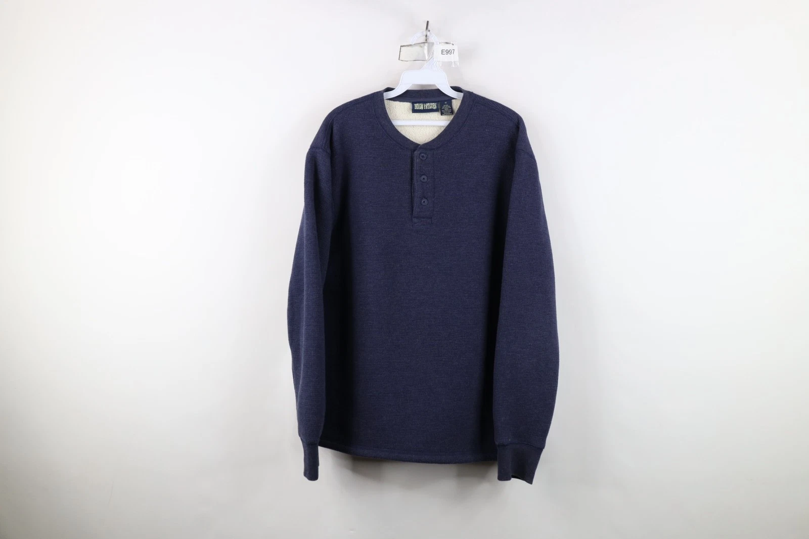 Vtg 90s Y2K Streetwear Mens Medium Faded Fleece Lined Thermal Henley Sweatshirt
