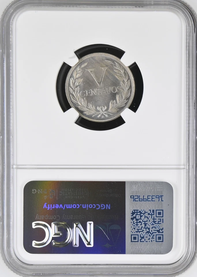 :1941-B 5-CENTAVOS COLOMBIA HEAD RIGHT GEM NGC MS65 UNIQUE RARE R10 1/0 TOP POP - Image 2 of 4