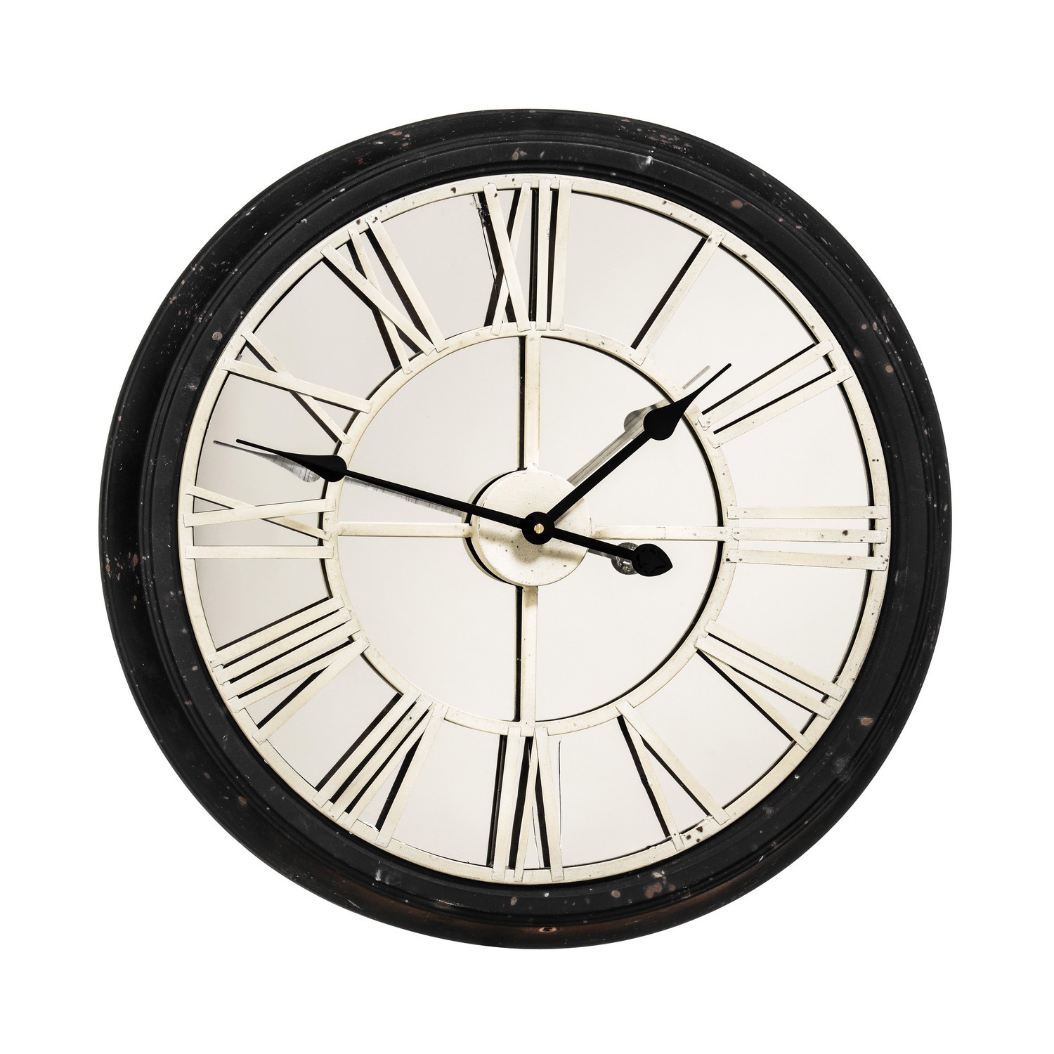 62Cm Dia Black/Cream Rustic Wall Clock W/Roman Numerals