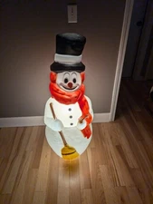 Vintage 41" Empire Snowman Christmas Blow Mold Broom Pipe Red Scarf