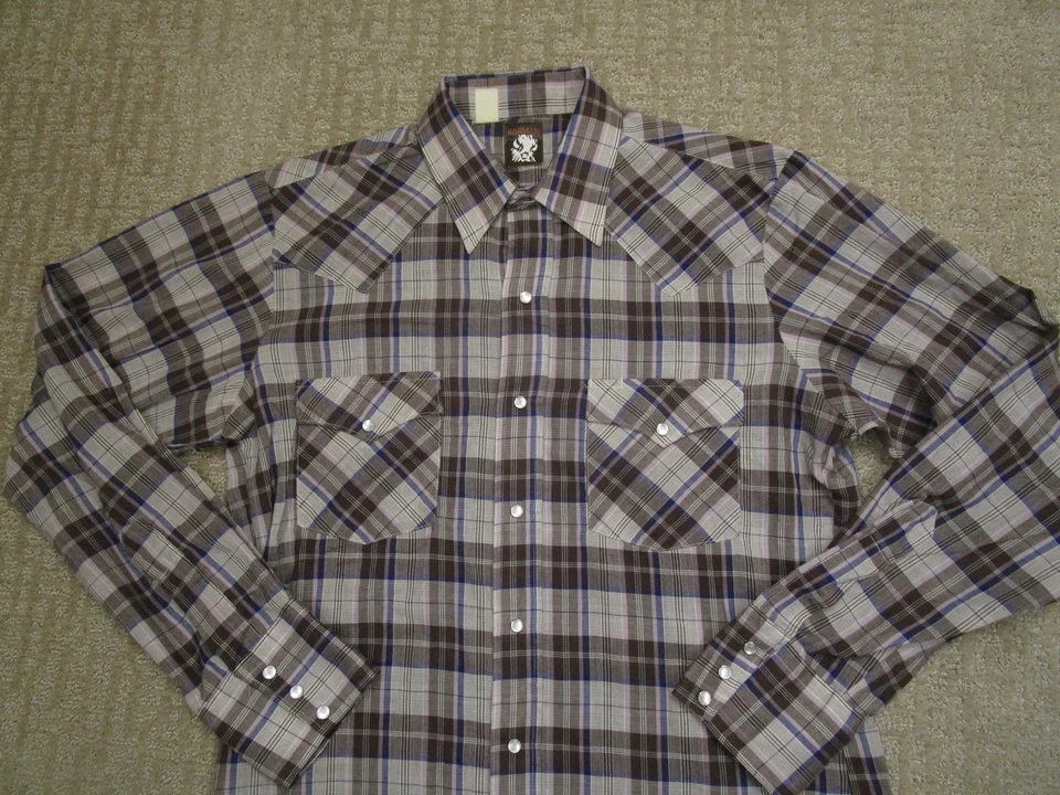 Camisa Karman De Colección Para Hombres Mediana Marrón Púrpura Cuadros Perla Occidental A Presión Vaquero Rodeo Foto 2 de 4