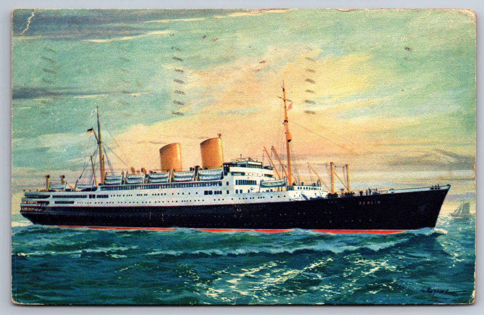 Vintage MS Berlin Norddeutscher Lloyd Bremen Ocean Liner Cruise Ship Postcard Z12 Collectible Maritime Memorabilia