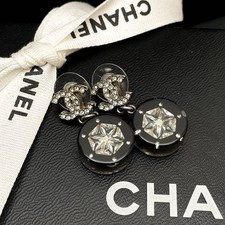 CHANEL Coco Mark Earrings Silver Swing Rare Authentic Jewelry Vintage