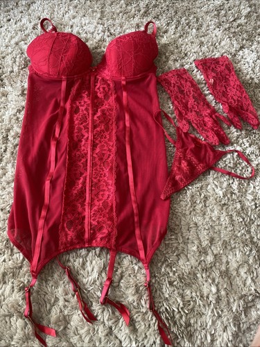 New With Tags Ann Summers Basque With Suspenders, Thong& Gloves Size 8/10-D-E