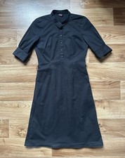 Ganni Black Cotton Midi Shirt Dress Stand Collar Fitted Women Size L