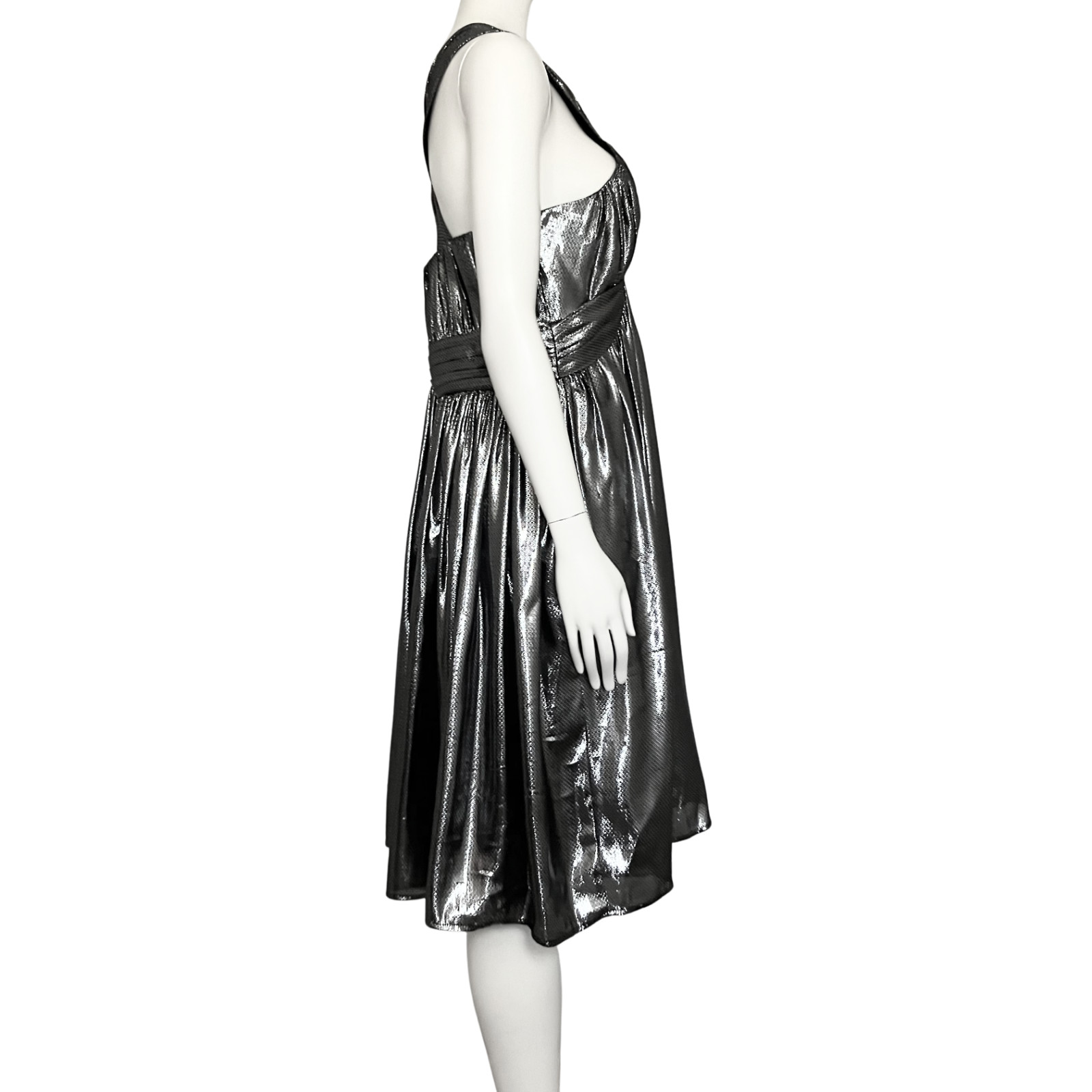 Calvin Klein Silk Blend Gunmetal Metallic Party Dress. L/XL Babydoll Cocktail thumbnail 6