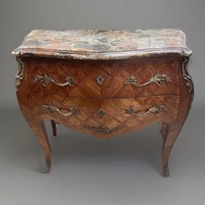 LOUIS XV STYLE MARBLE-TOP BOMBE COMMODE