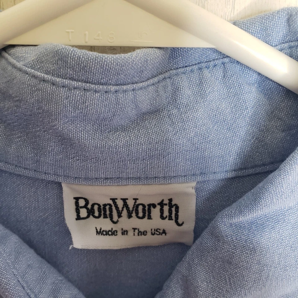 Blusa Vintage BonWorth Azul Denim Bordado Botón Flores Pájaros Pajarera M Foto 4 de 4