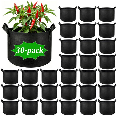 #ad 30 Pack 5 Gallon Plant Grow Bags Fabric Plant Pots Soil Bags with Handles Black $32.59
