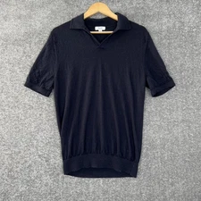 Reiss Men’S 100% Merino Wool Navy Blue Short Sleeve Soft Polo Shirt Size M