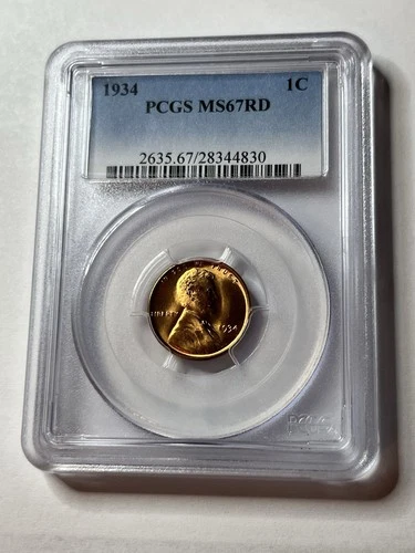 1934-P Lincoln Wheat Cent, PCGS MS 67 RED, High Grade, Beautiful Penny