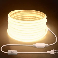 10FT Outdoor COB LED Rope Light Waterproof 3000K Warm White IP65 Plug In
