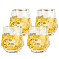 Creekview Home Emporium Scotch Glass Set - 4pc Whiskey Glasses with Gold Rim