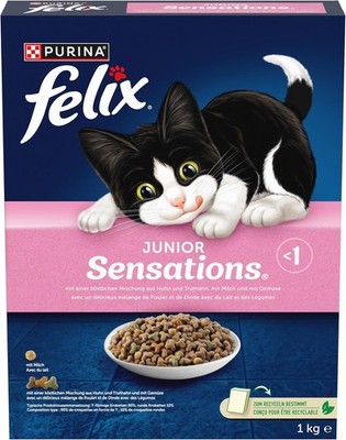 Felix Junior Sensations Katzenfutter trocken Huhn Truthahn Milch Gemüse 5x1kg