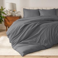 100 Organic Cotton Duvet Cover Set - Crisp Queen 02 - Grey No Comforter 