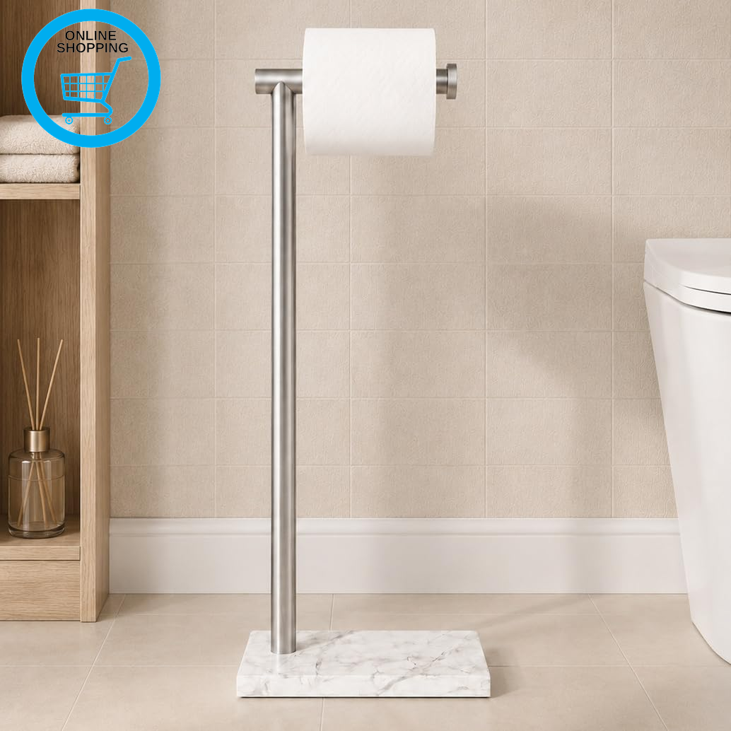 Free Standing Toilet Roll Holder Stand Bathroom Tissue Paper Holder with Marble