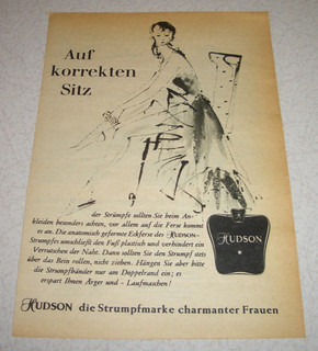 Jahr 1954 orig. Reklame Werbung Hudson Strümpfe Nylons Straps korrekter Sitz