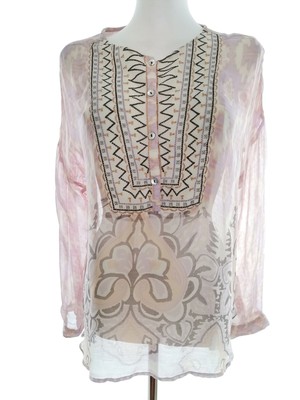 Monrow  Größe XS Rosa Popover Bluse Knöpfen Viskose 100% Langarm Leicht Stickere