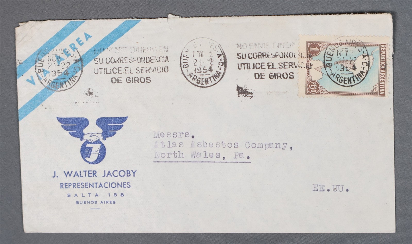 MayfairStamps Argentina 1954 Buenos Aires to North Wales PA Air Mail Cover aaz_5