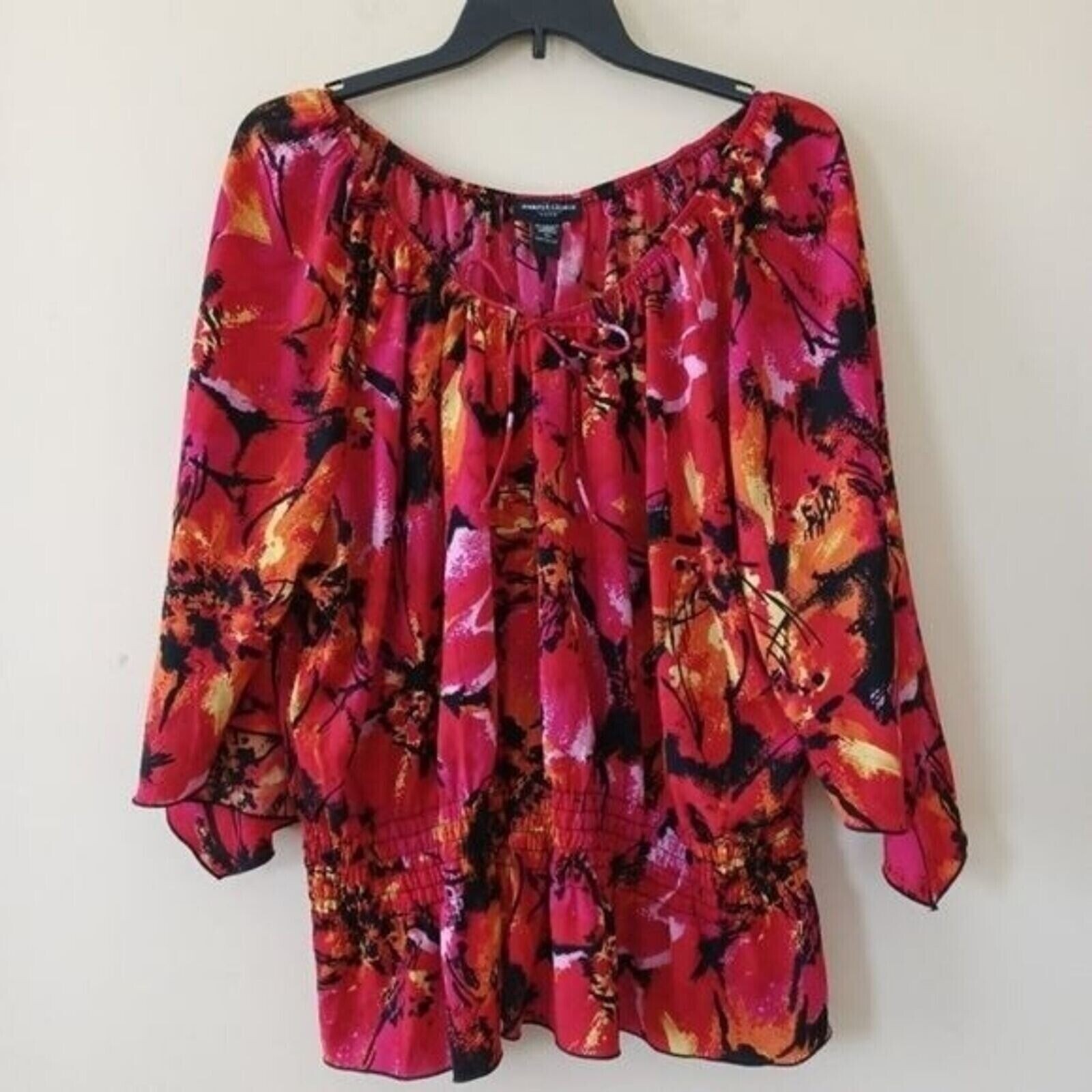 Jennifer Lauren Top 4X Off Shoulder Tropical Flowy Red Colorful Cruise Wear