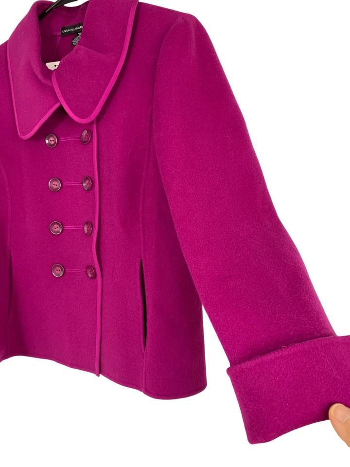 VTG 80s Linda Allard Ellen Tracy Handmade Wool Coat Magenta 8P RY10366 New - Image 3 of 4