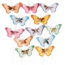 Package of 24 Assorted Natural Feather 4" Artificial Butterflies