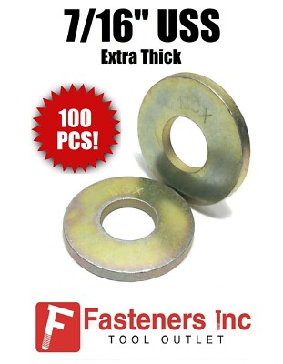 (Qty 100) 7/16'' Extra Thick Flat Washers USS Grade 8 Hardened Washer MCX MilCarb